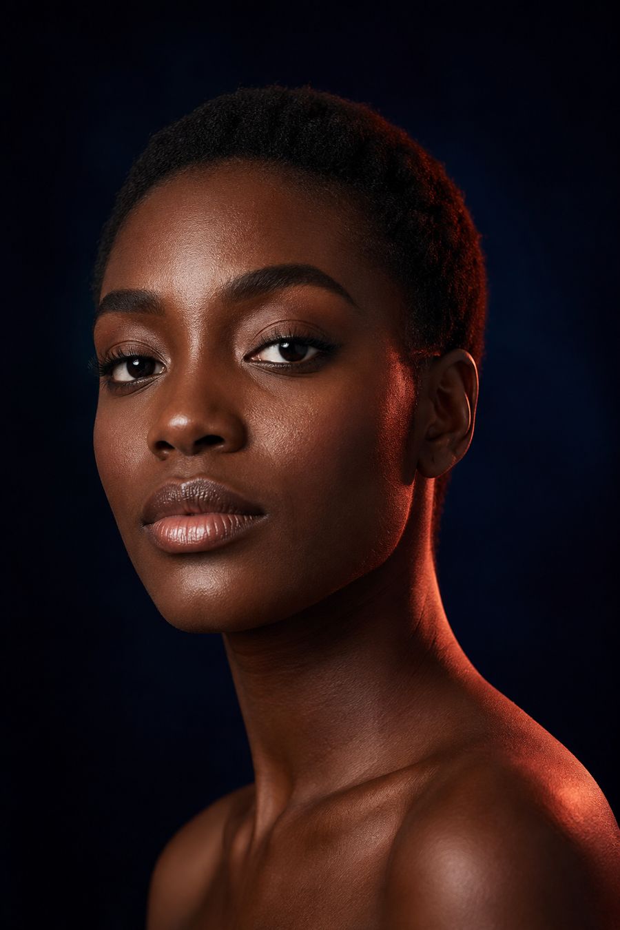 Editorial beauty portrait, deep skin