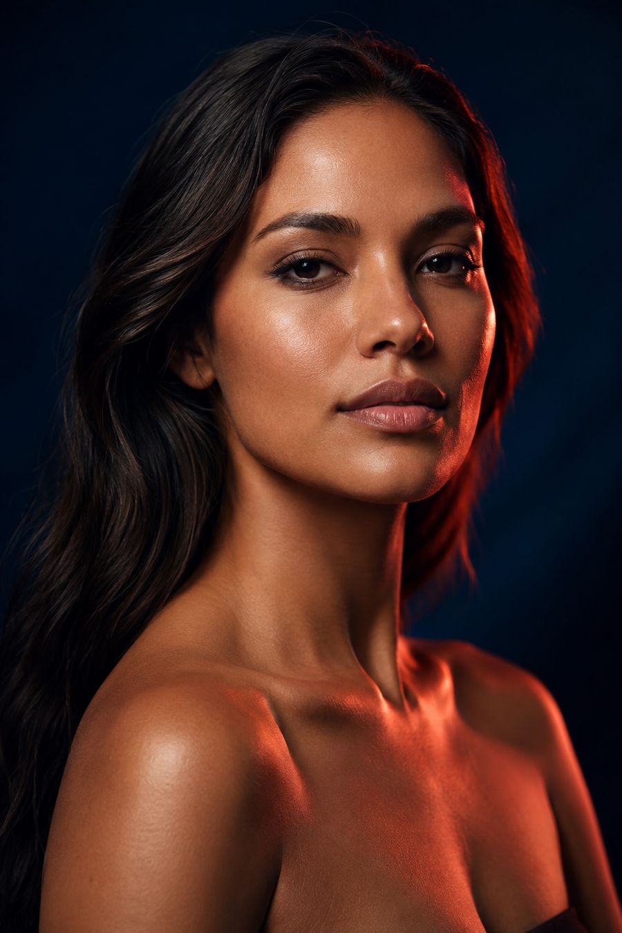 Editorial beauty portrait, bronze skin