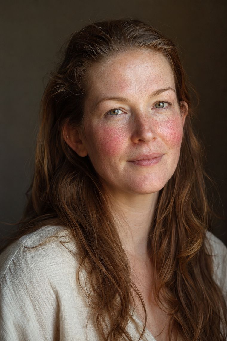 Fair skin with freckles and visible facial redness