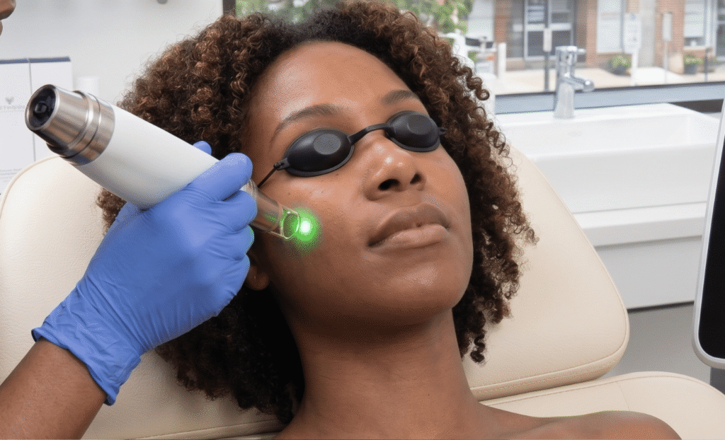 woman trying the best laser treatments for skin of color in DC